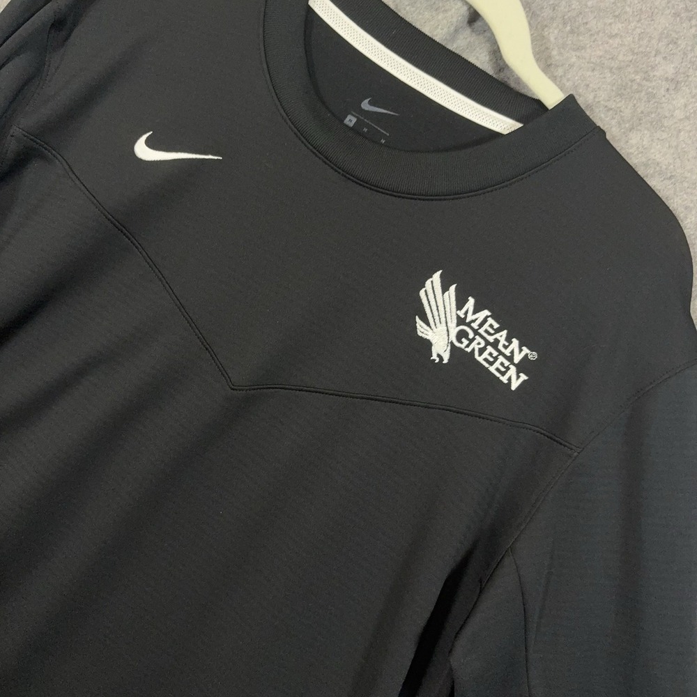 Nike Dri Fit Crew Coach Shirt Mens Sz M Black Long Sleeve North Texas Mean Green